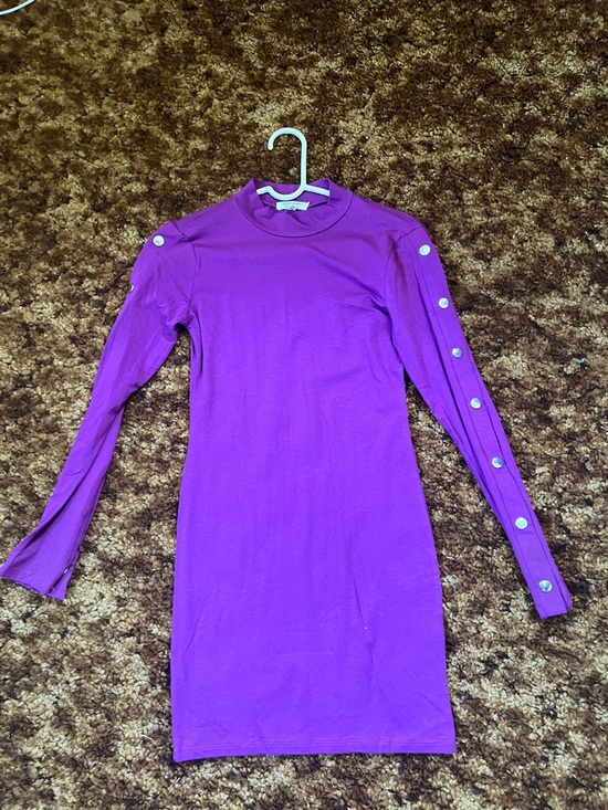 Dresses & Skirts - Purple Long Sleeve Button-Accent Bodycon Dress